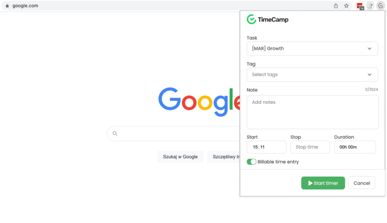 TimeCamp Time Tracking Plugin for Chrome 