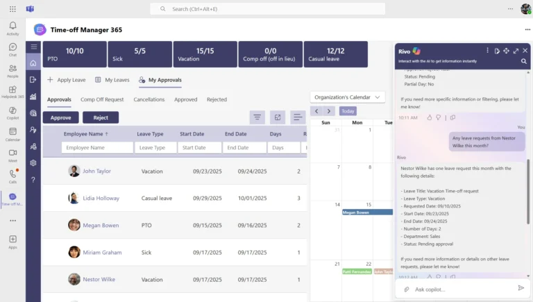 Time Off Manager 365 dashboard.