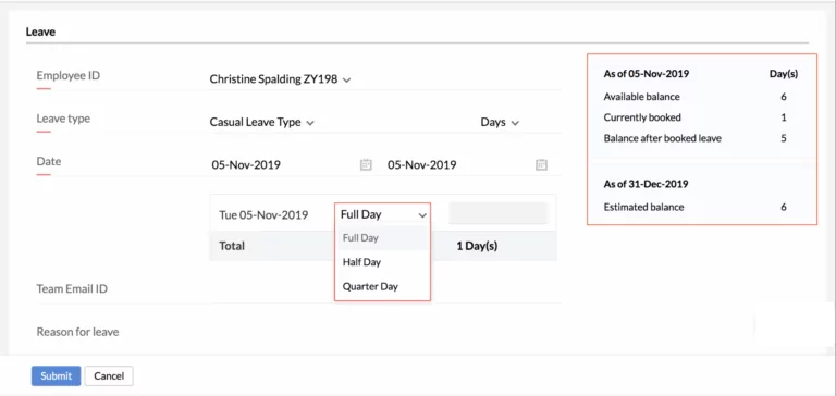 Visualizing the form for applying for leave