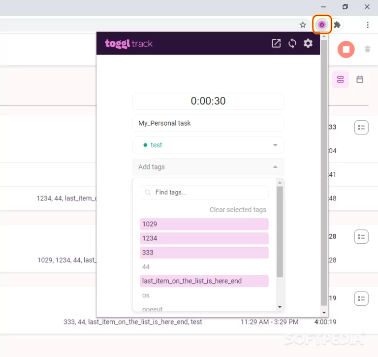 Estensione del timer per Chrome di Toggl Track