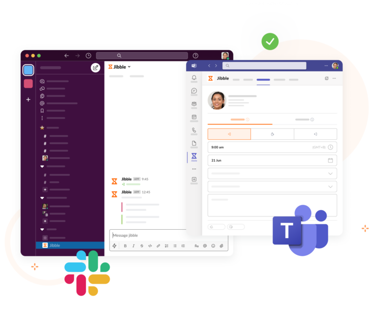 Pode acessar o sistema de gestão do trabalho do Jibble pelo Slack e pelo MS Teams