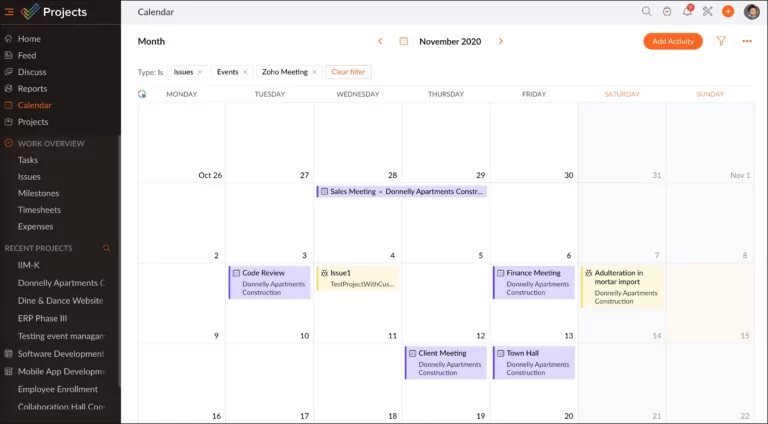 Showing Zoho's calender
