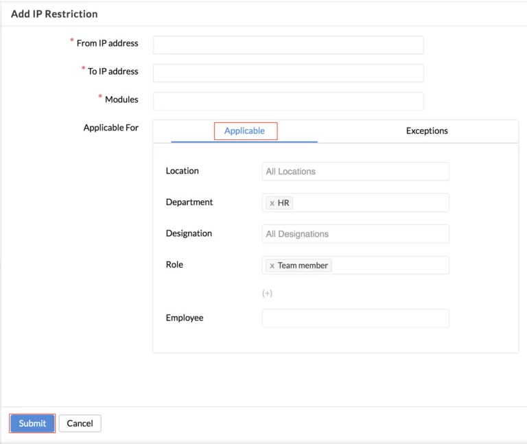 Showing Zoho;s ip and geo restrictions