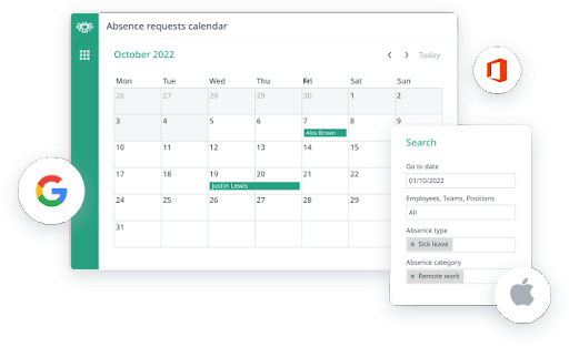 Calendar view of absence requests on Calamari 