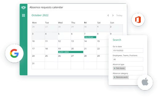 Calendar view of absence requests on Calamari