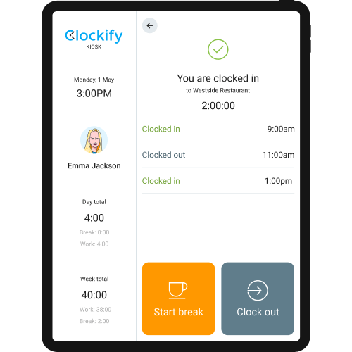 Clock-in with Clockify app on tablet