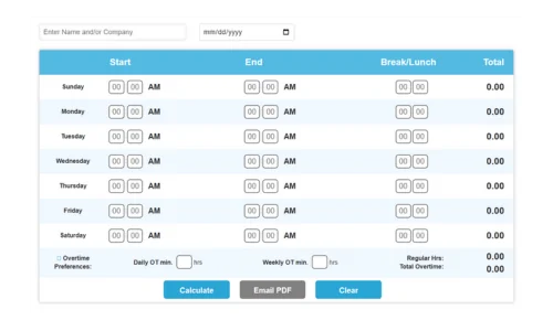 Aperçu du calculateur de TimeClick