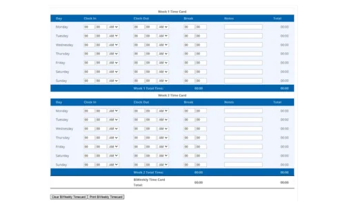 Time Clock MTS Free Biweekly Timecard Calculator