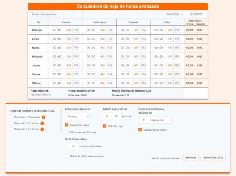 Calculadora de fichas de asistencia de empleados de Jibble