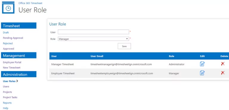 Admin view of the Office 365 timesheet app