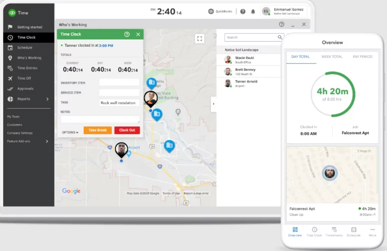 Quickbooks Time Tablet and Mobile view