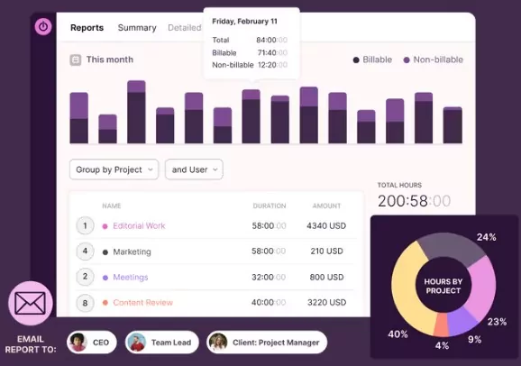 Dashboard di Toogl Track