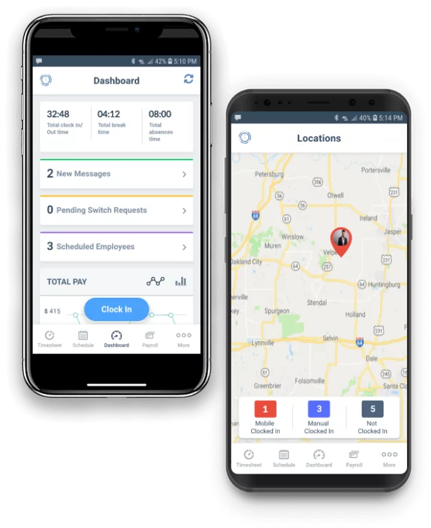 Timbratura d'entrata tramite mobile con l'app di Time Clock Wizard.