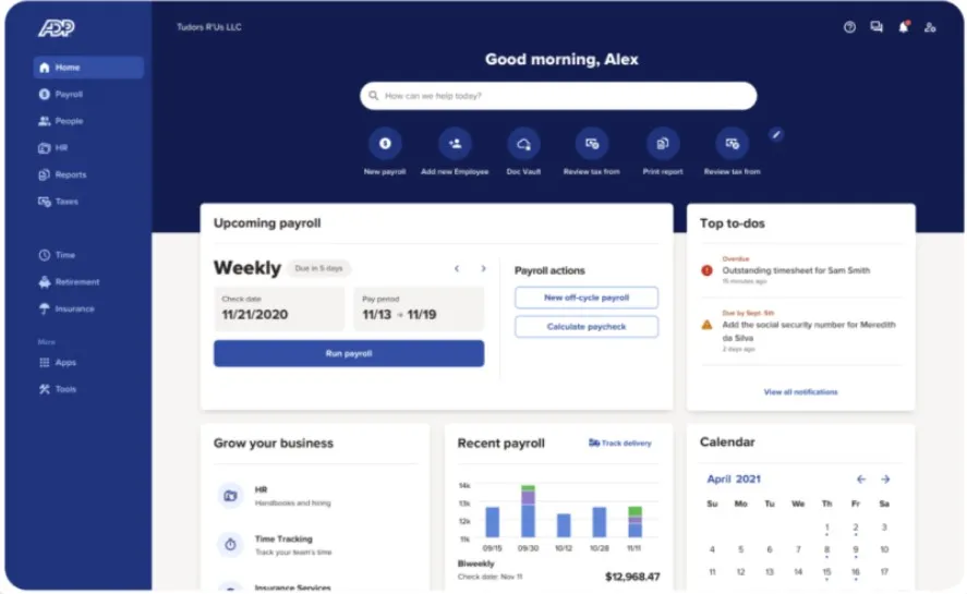 ADP Payroll dashboard