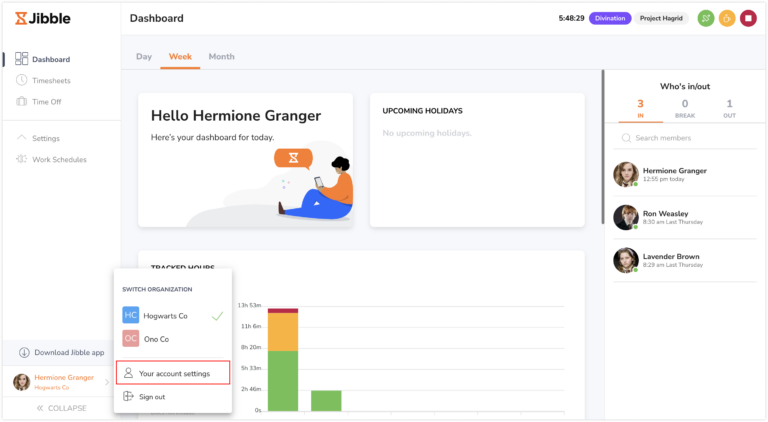 Accessing your account settings via the web app