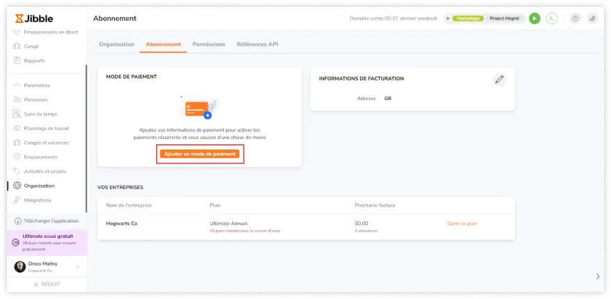 Add payment method to subscribe to a paid plan