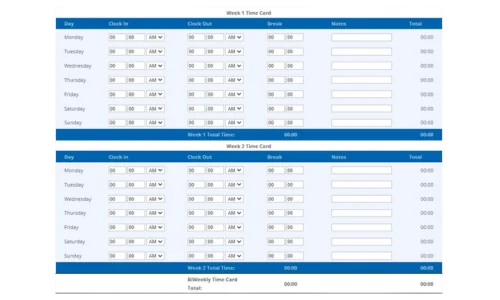 Time Clock MTS Free Biweekly Timecard Calculator screenshot