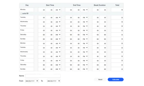 Replicon Time Card Calculator screenshot