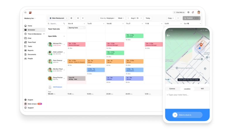 Drag-and–drop scheduling with shift swapping and time-off requests