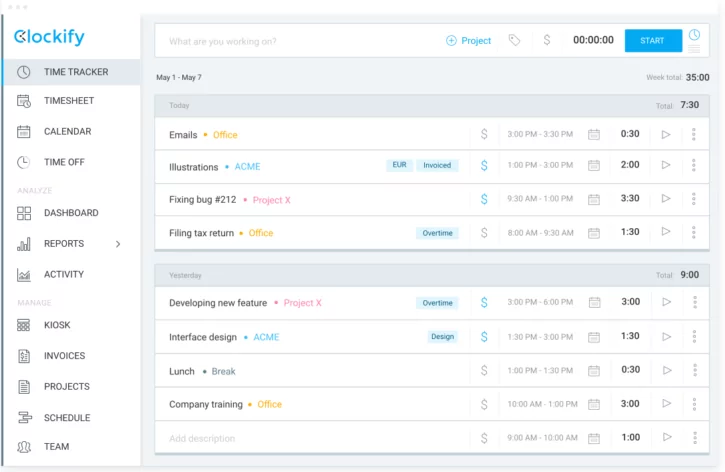 Clockify Time tracker