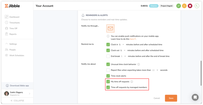 Enabling time off notifications for managers