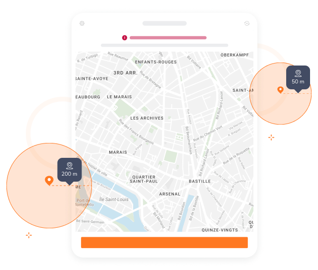 A map on a geofencing attendance system showing employee locations.