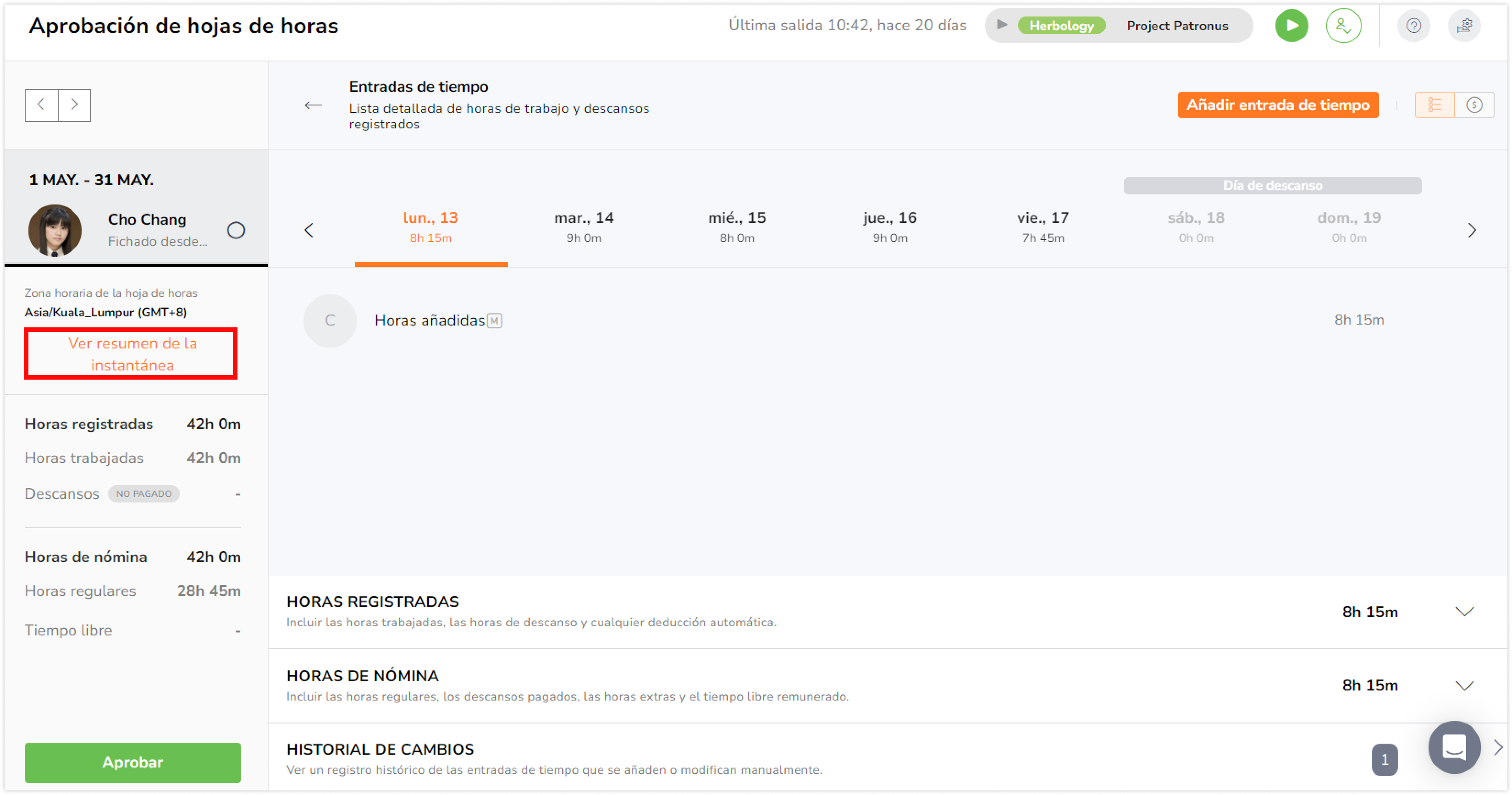 En el panel izquierdo, haz clic en Ver captura de horario. 