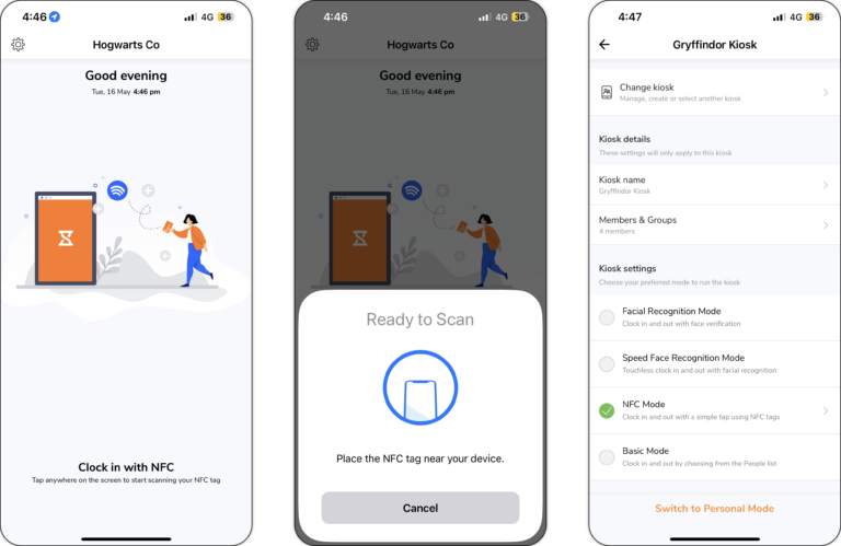 NFC time tracking and attendance