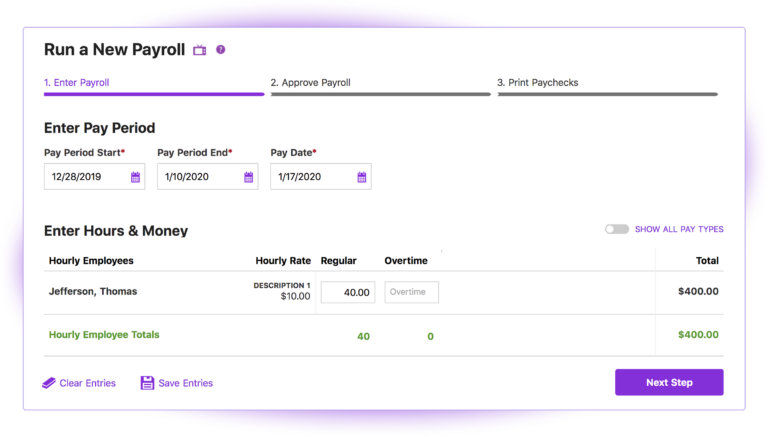 Patriot payroll settings