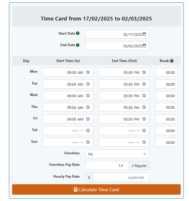 GIGAcalculator Time Card Calculator screenshot