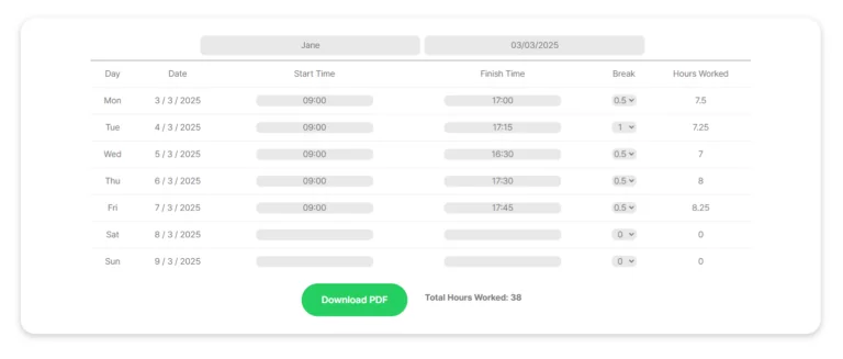 TimeCamp Time card calculator screenshot