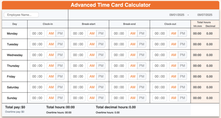 jibble advanced Time Card Calculator