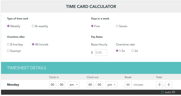 TIME CARD CALCULATOR quickbooks