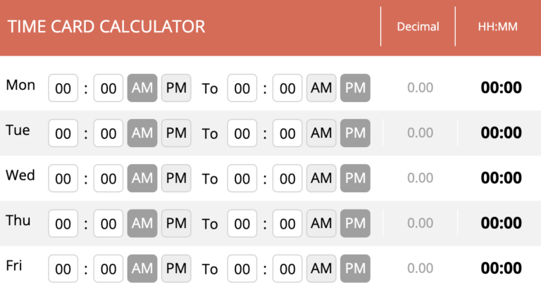 calculatehours time card calculator