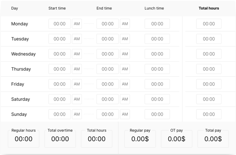 Connecteam Time Card Calculator screenshot