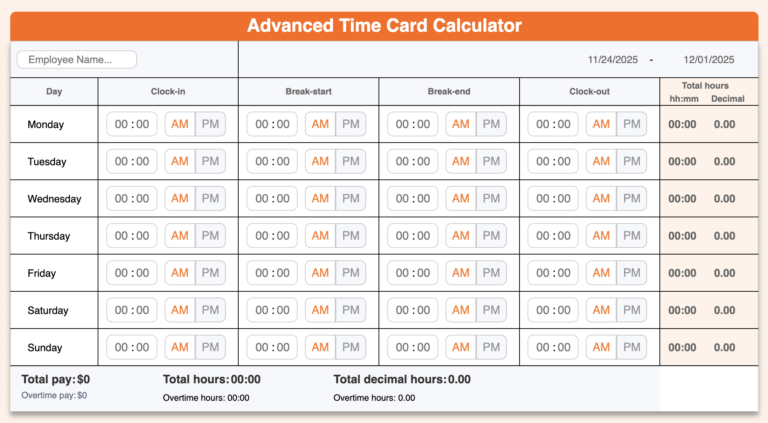 Jibble Time Card Calculator