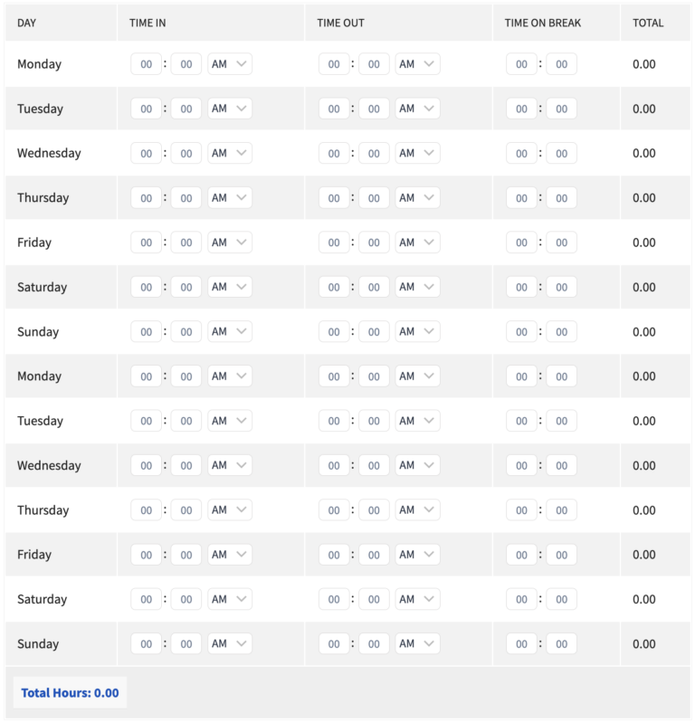 Time Clock Wizard’s biweekly time card calculator