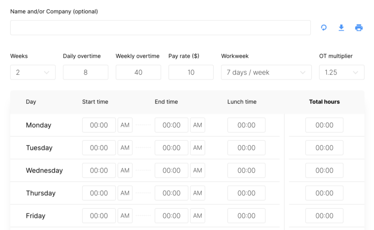 Connecteam's biweekly time card calculator