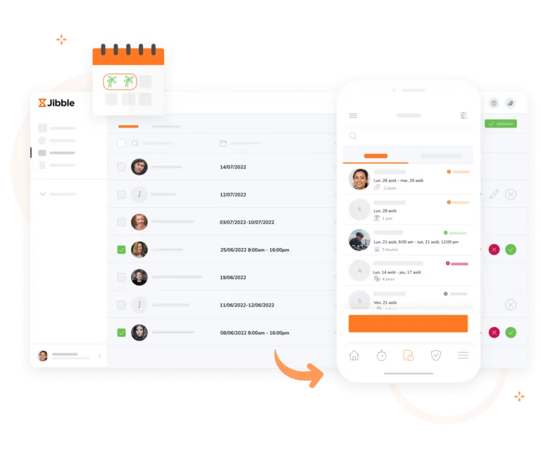 Avec le système de suivi des congés de Jibble, les congés sont suivis en ligne et liés aux horaires de travail.