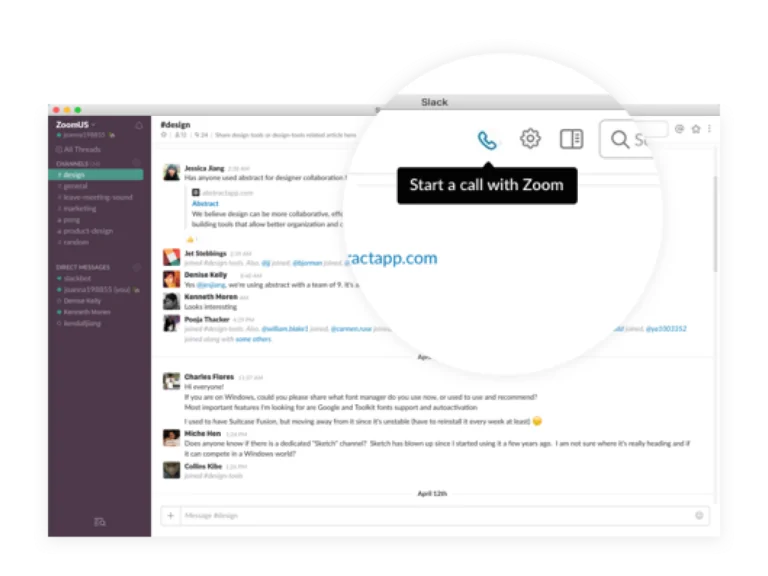 Integrazione di Zoom per Slack.