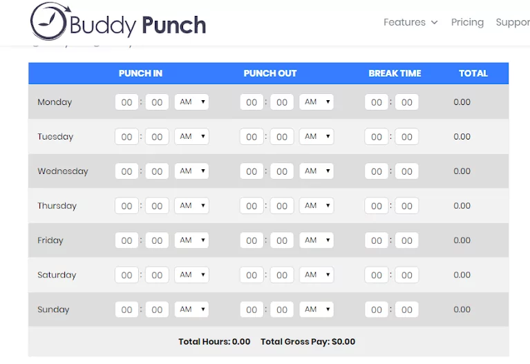 Timesheet calculator app from Buddy Punch