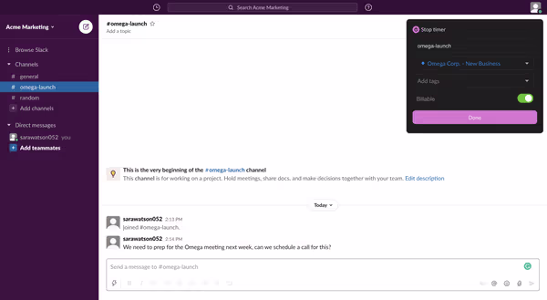 toggl track slack integration