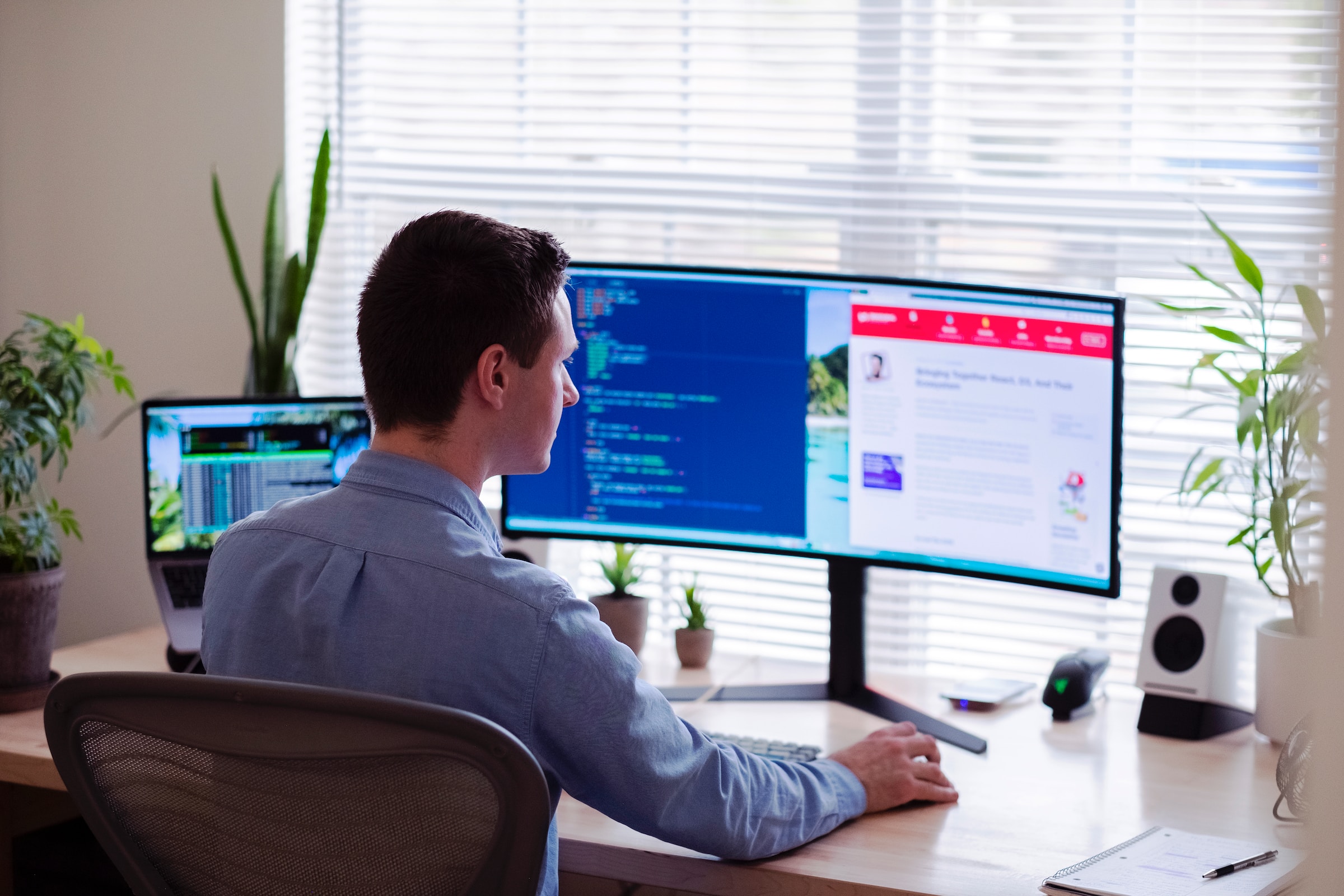 A man working in a hybrid work environment. Photo by Luke Peters on Unsplash العمل عن بعد