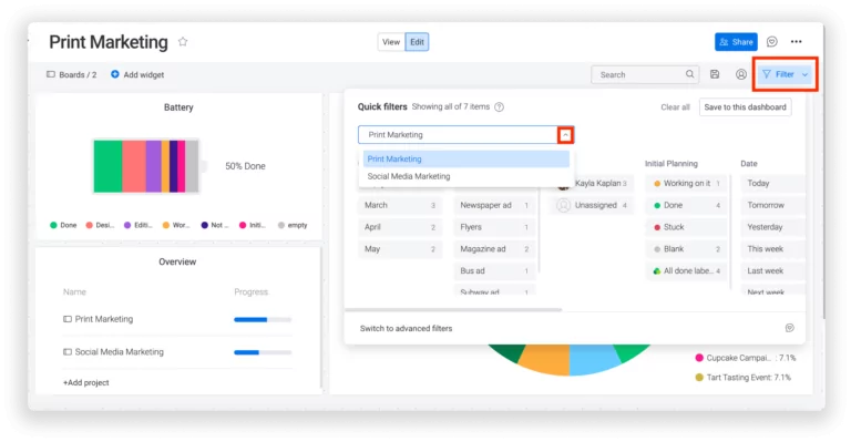 monday.com dashboard