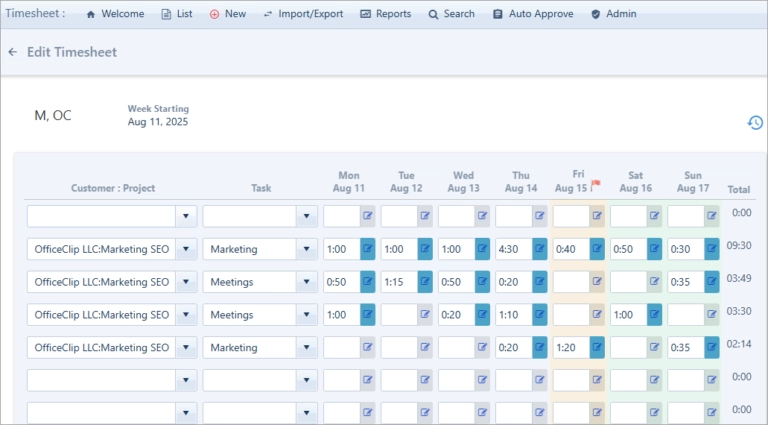 Timesheet with project management feature from OfficeClip