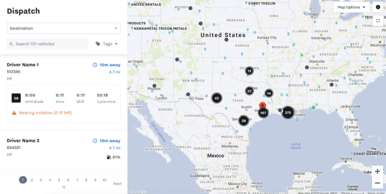 samsara live location tracking interface