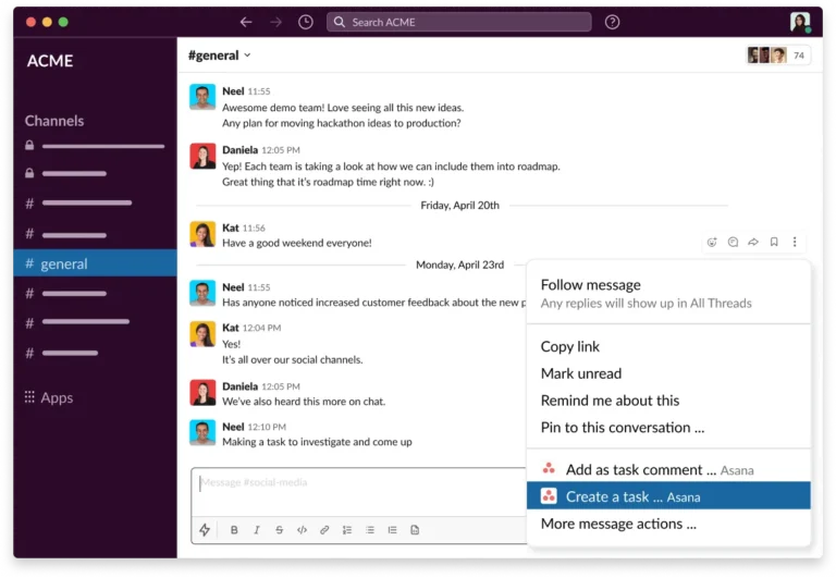 Integrazione di Asana per la gestione dei task su Slack.
