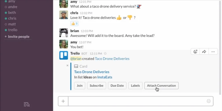 Integrazione di Trello su Slack.