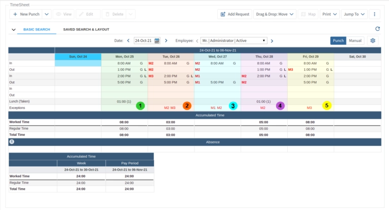 Timesheet view in TimeTrex.