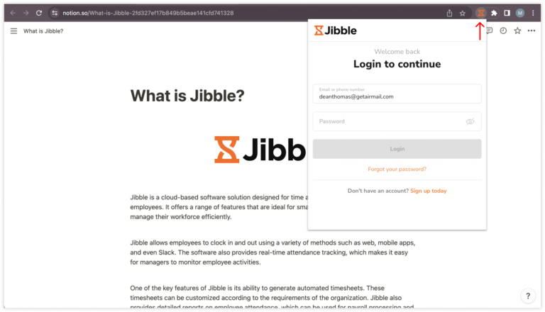 Accessing Jibble chrome extension in Notion
